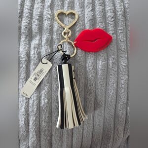 NWT Victoria’s Secret Lips Keychain Heart Clip Tassel Charm Black White Stripe